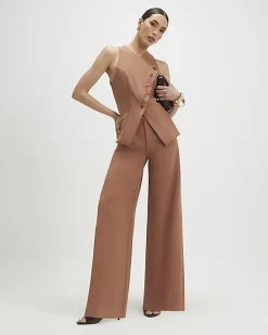 Brown Collarless Asymmetric Jumpsuit
