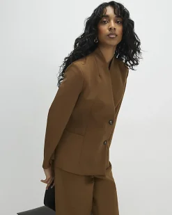 Brown Collarless Blazer