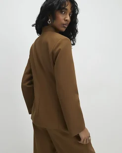 Brown Collarless Blazer