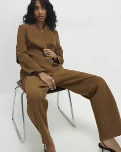 Brown Collarless Blazer
