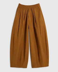 Brown Cotton blend Poplin Barrel Leg Trousers