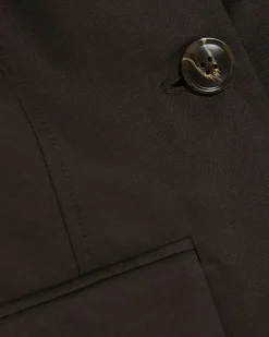 Brown Cotton Collarless Blazer