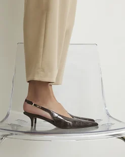 Brown Croc Print Slingback Court Heels
