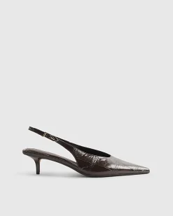 Brown Croc Print Slingback Court Heels