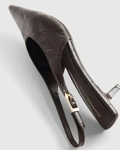 Brown Croc Print Slingback Court Heels