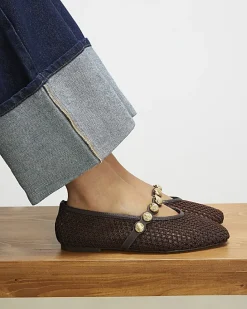 Brown Crochet Ball Detail Ballet Pumps