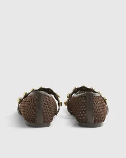 Brown Crochet Ball Detail Ballet Pumps