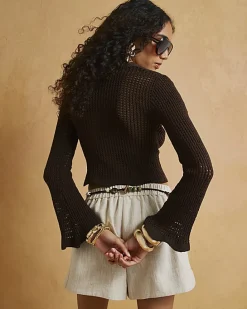 Brown Crochet Knit Cardigan