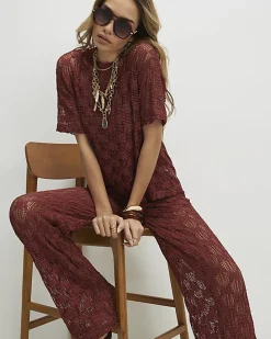 Brown Crochet Lace Top