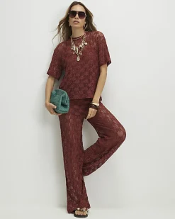 Brown Crochet Lace Top