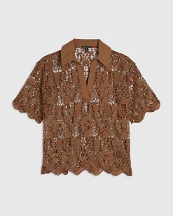 Brown Crochet Polo Top