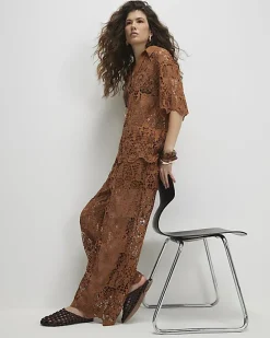 Brown Crochet Polo Top