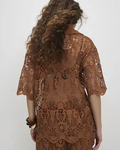 Brown Crochet Polo Top