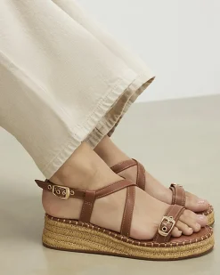 Brown Cross Strap Wedge Sandals