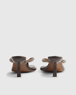 Brown Diamante Toe Thong Heeled Sandals