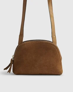 Brown Double Zip Suede Cross Body Bag