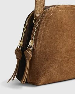 Brown Double Zip Suede Cross Body Bag