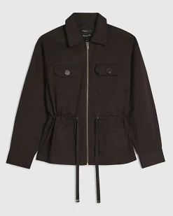 Brown Drawstring Waist Shacket