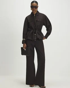 Brown Drawstring Waist Shacket