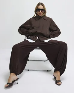 Brown Drop Hem Drawstring Jacket