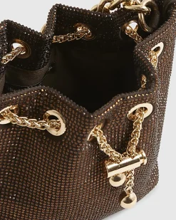 Brown Embellished Bucket Bag