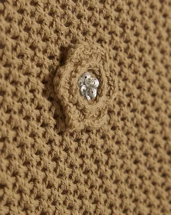 Brown Embellished Flower Knit Cami Top
