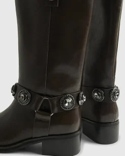 Brown Embellished harness boots