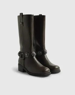 Brown Embellished harness boots
