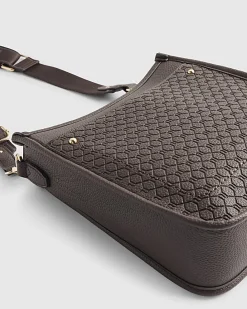 Brown Embossed Pocket Messenger Bag