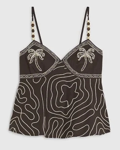 Brown Embroidered Cami Top
