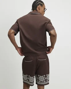 Brown Embroidered Shorts