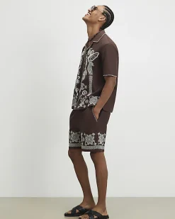 Brown Embroidered Shorts