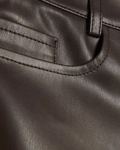 Brown Faux Leather Cropped Flared Trousers