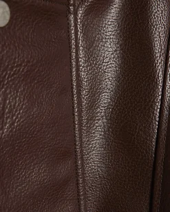 Brown Faux Leather Funnel Neck Jacket