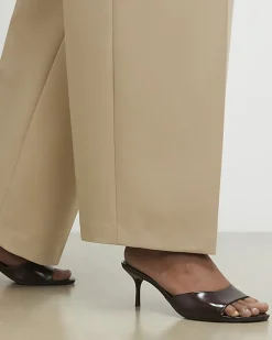 Brown Faux Leather Mule Kitten Heels