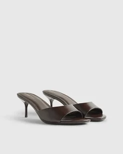 Brown Faux Leather Mule Kitten Heels