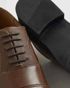 Brown Faux Leather Textured Lace Up Shoes