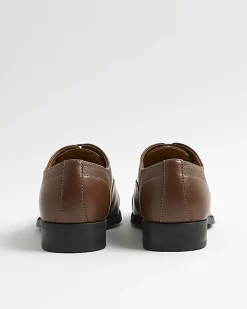 Brown Faux Leather Textured Lace Up Shoes