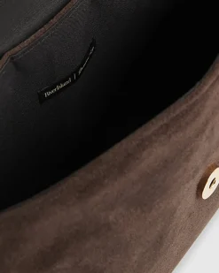 Brown Faux Suede Bar Front Clutch Bag
