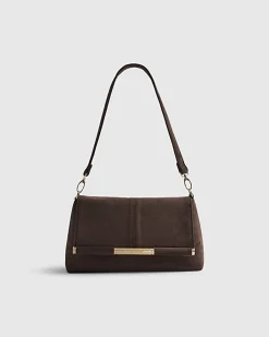 Brown Faux Suede Bar Front Clutch Bag