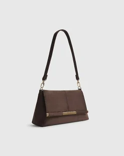 Brown Faux Suede Bar Front Clutch Bag