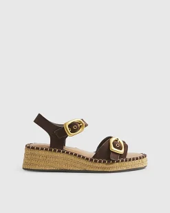 Brown Faux Suede Buckle Strap Wedge Sandals