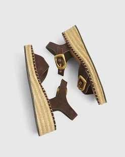 Brown Faux Suede Buckle Strap Wedge Sandals