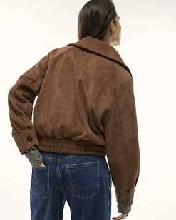 Brown Faux Suede Dropped Bomber Jacket
