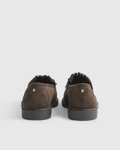 Brown Faux Suede Fringed Loafers