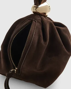 Brown Faux Suede Gold Detail Clutch Bag