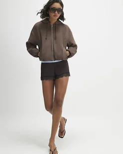 Brown Faux Suede Hooded Jacket