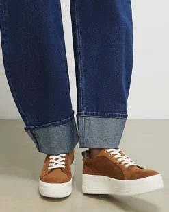 Brown Faux Suede Lace Up Flatform Trainers