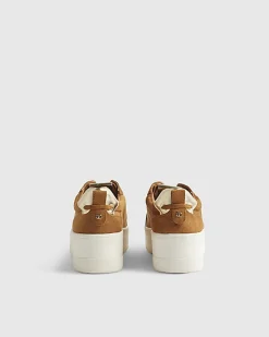 Brown Faux Suede Lace Up Flatform Trainers