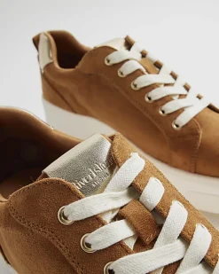 Brown Faux Suede Lace Up Flatform Trainers